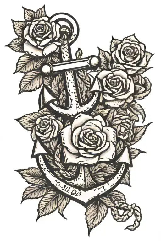 Traditional Style Tattoo With Anchor Roses And Five Names For My Kids