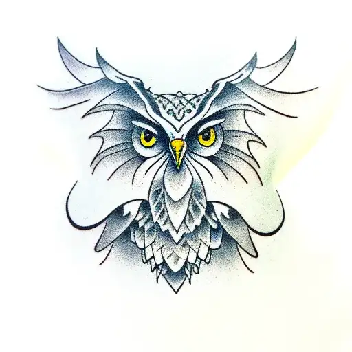 Giant Owl Facing A Dragon