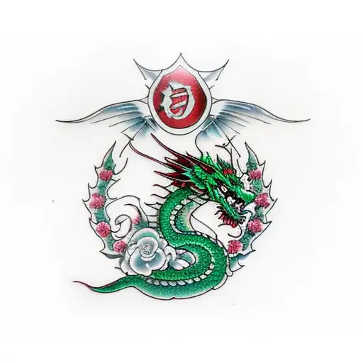 Emerald Dragon Wrapped Around Cherry Bloosom Bonsai Tree