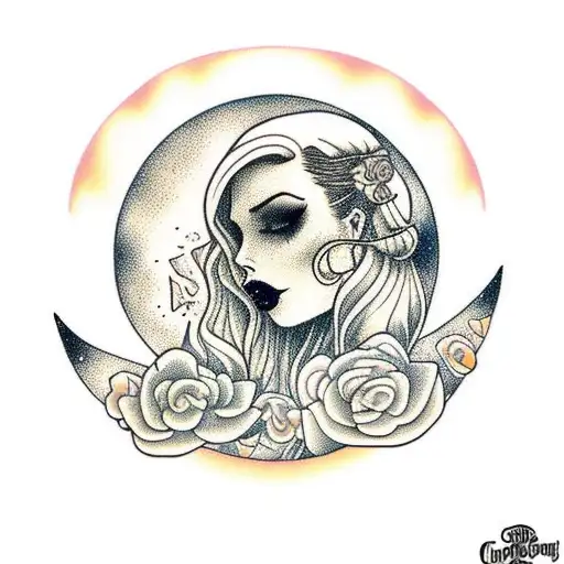 Moon And With Ethereal Lady Sitting On The Crescent