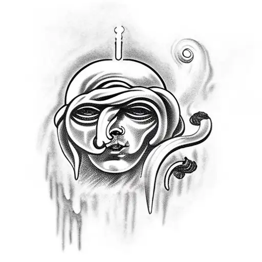 Ancient Greek Statue With Black Liquid Pouring Out Of Eyes Upwards