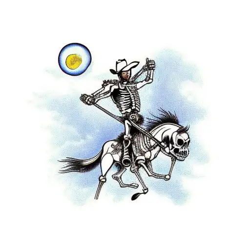 Skeleton Cowboy Shooting Off Of A Horse