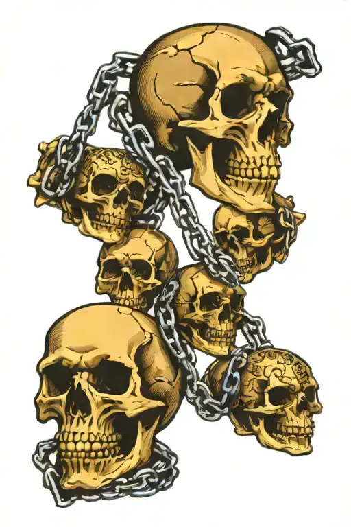 3 Headed Skull Flail With Chain Wrapped