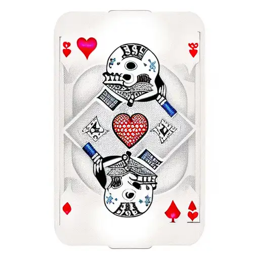 Skeleton Hand Holding Royal Flush Of Hearts Playing Cards In American Traditional Style