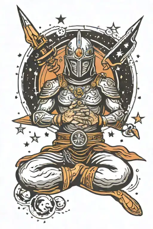 Galaxy Warrior Meditating Surrounded By Stars
