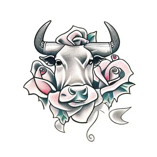 Bull With A Cross On It A Semicolon And A Rose
