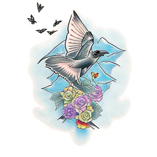 Raven Catching Butterfly