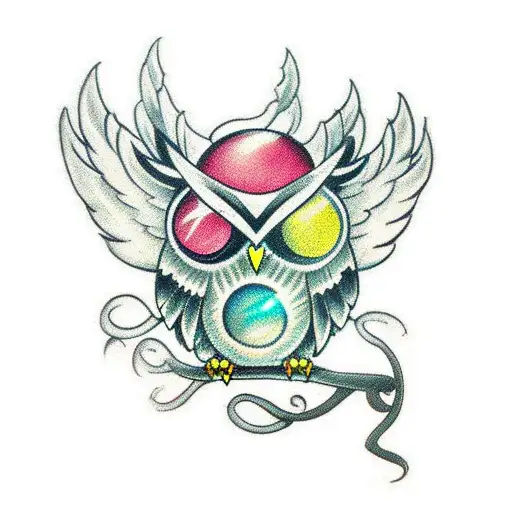 Owl With Crystal Ball In Claws And Wings Spread