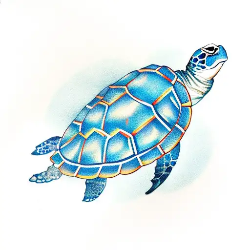 Sea Turtle With Blue Lotuses With The Letters Xdp And Mdp In The Shell Of The Turtle