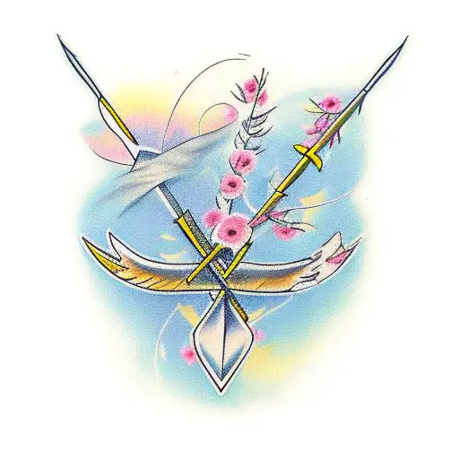 Arrow With Feathers And Flowers