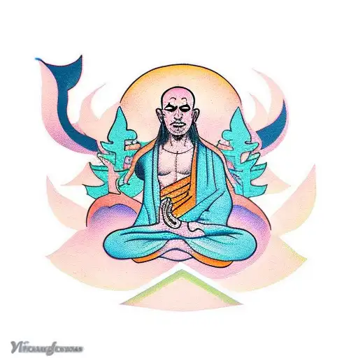 Meditating Monk Shadow At Night In Forest