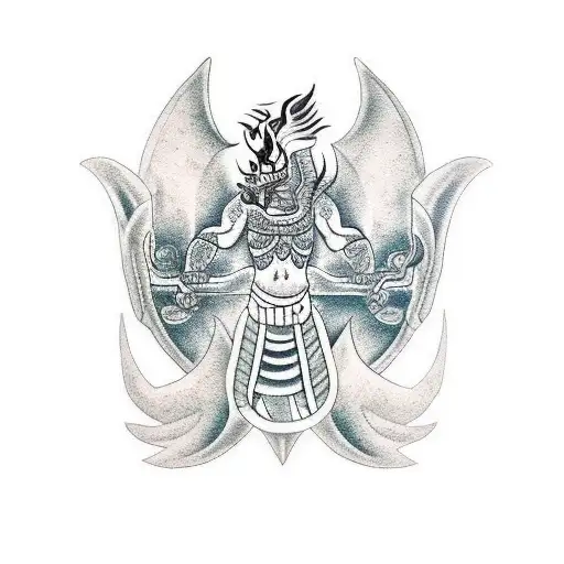 A Blackwork Tattoo Of A Maya Warrior With A Dragon And Jaguar Motifs