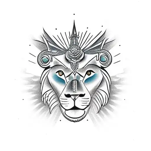 Goddess With Lion Sun In Background