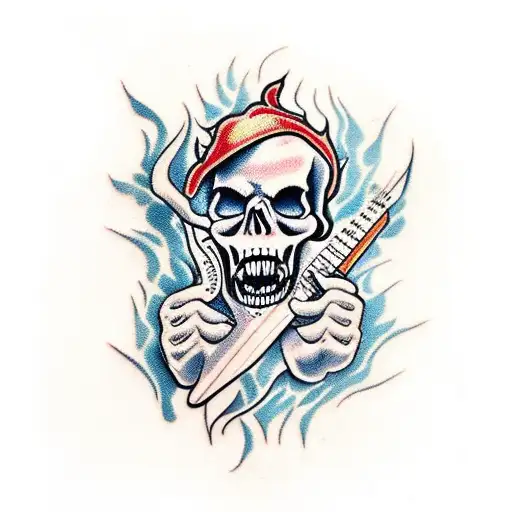 Skull On Fire With Guitar Coming Out Of Mouth
