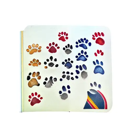 A Series Of Books Stacked Together With Animal Paw Prints As Bookmarks