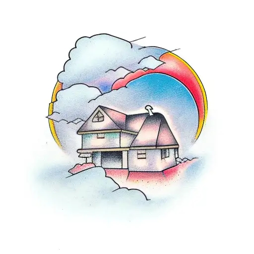 Foundation Of A House Under Construction With Sunset In Sky