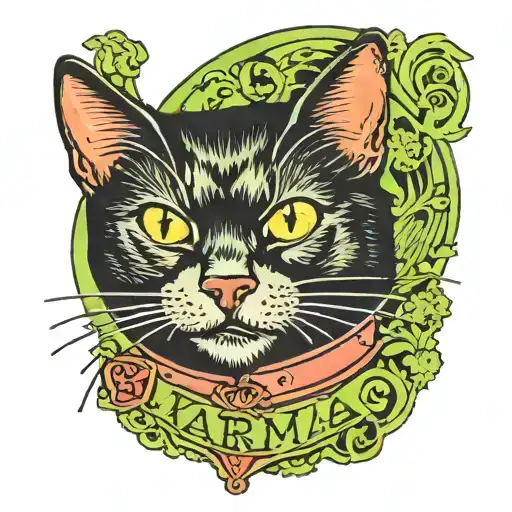 Black Cat With A Collar That Says Karma Playing With A Dog That Is Lime Green Colored