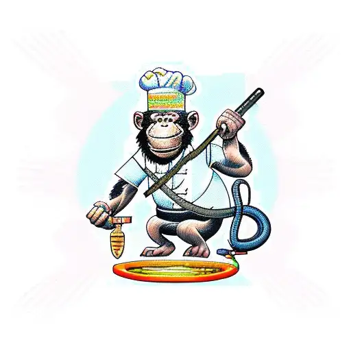 A Pixelated Chimp Chef Holding A Hacking Tool