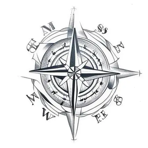 A Compass Rose Intertwined With A Wolf