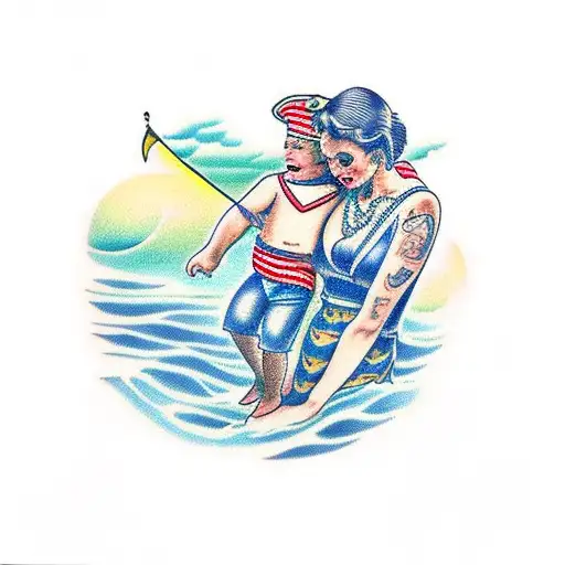 Grandmother And Her Grandson Looking To The Ocean