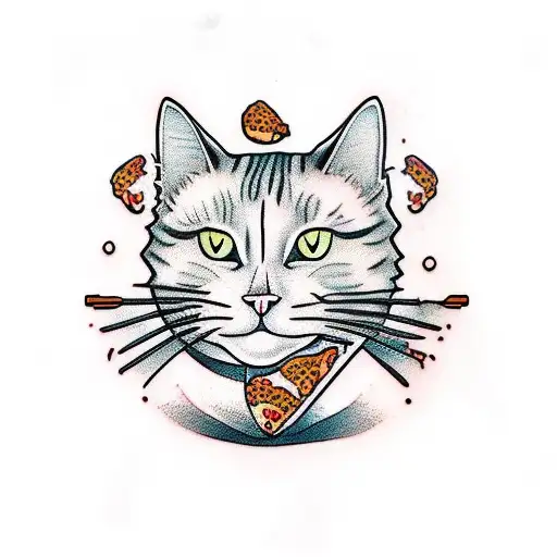 Cat Eating Pepperoni Pizza