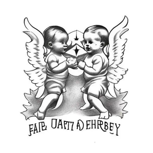 2 Baby Angels With The Gemini Star Above Them
