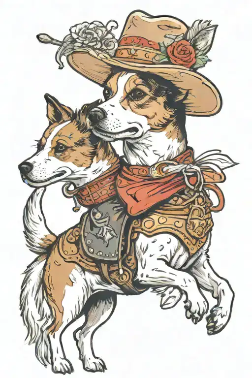Jack Russell Terrier And Husky As Cowboy Riding