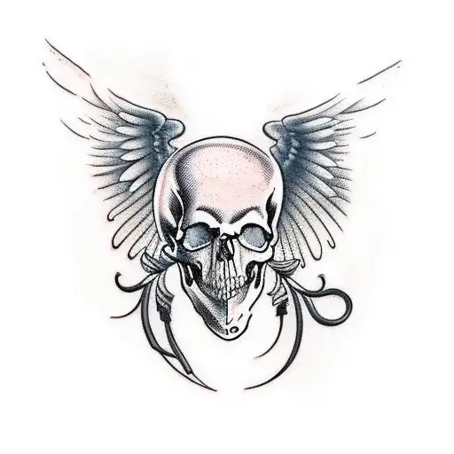 Realistic Tattoo Of A Skull With Angel Wings