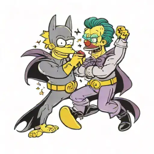 A Playful Design Featuring The Simpsons Dressed Up As Batman And The Joker