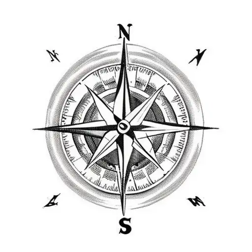 A Vintage Compass Surrounded By Roses And Lightning Bolts