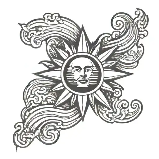 Sun With Wavy Bands Of Light Coming Off It