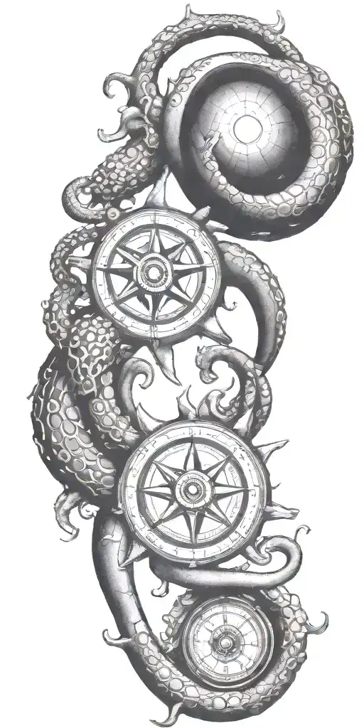 Kracken Octupus With Compass Rose
