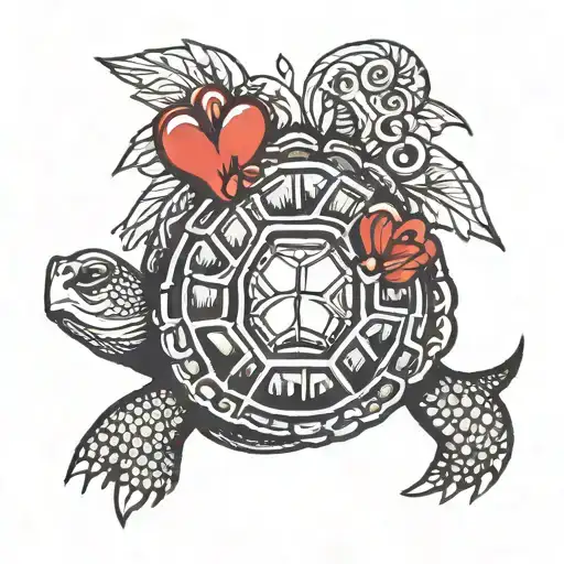 Turtle With Small Heart In The Middle With Initial A And L