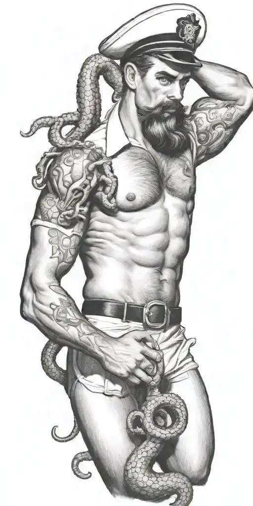 Kracken Octupus With Wrapped Around Gay Sailor Pinup Super Masculine Tom Of Finland