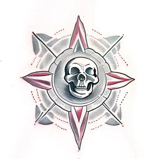 A Skull With A Compass And A Flower