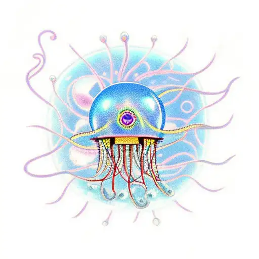 Cybernetic Jellyfish With Atlantis In The Background