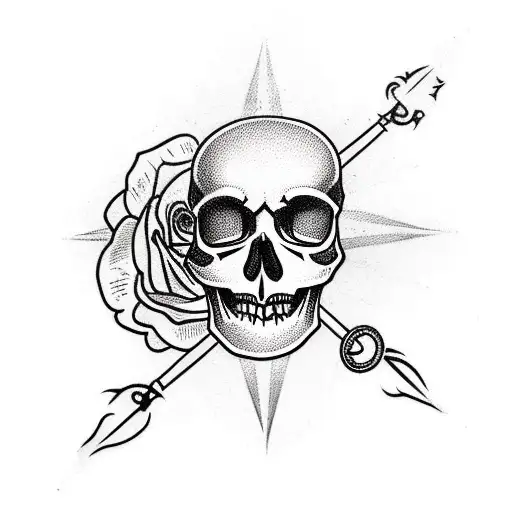 A Skull With A Compass And A Rose