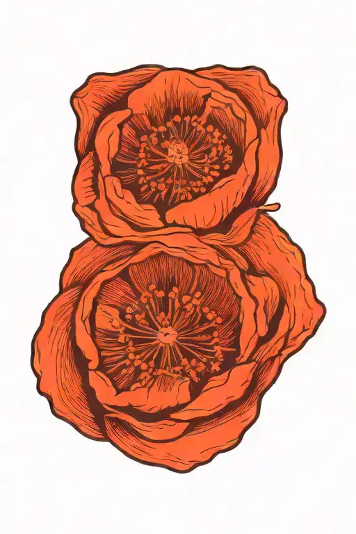 Poppy Flower With Glyph Symbol Intertwined