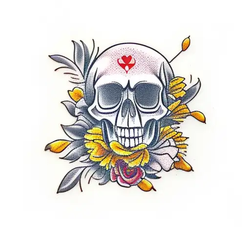 Skull With Marigolds