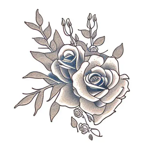 Willow Tree With Flowers And Roses