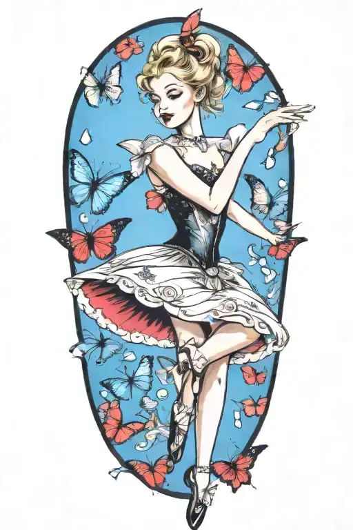 Beautiful Blonde Haired Ballerina Dancing Gracefully Surrounded By Butterflies