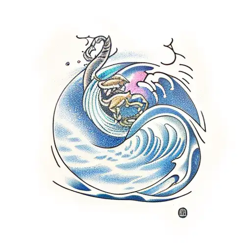 A New-school Tattoo Of A Wave Forming The Shape Of A Scorpio Zodiac Sign