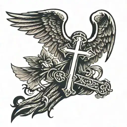 Cross With Angel And Devil Wing Attached