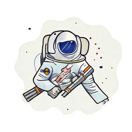Astronaut With Backpack And Hiking Stick