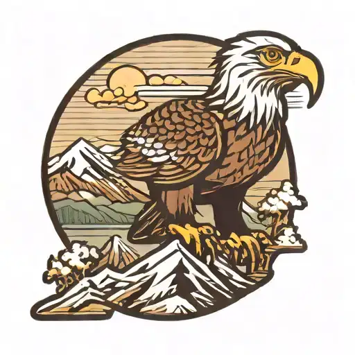 Perching Eagle With Mountains