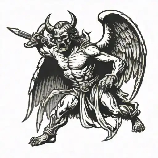 Demon About To Execute An Angel Holding A Sword