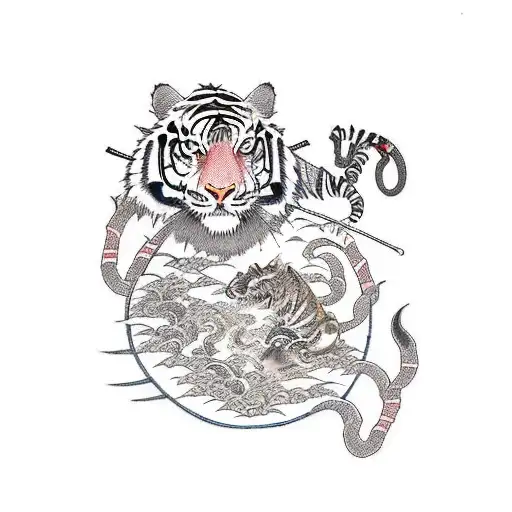 A Samurai Warrior Riding A Tiger Through A Japanese Landscape In A Traditional Style