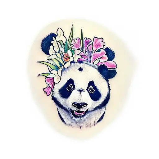 Panda Holding A Gladiolus And A Convolvulus
