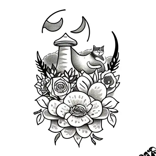 Cat Moon Mushroom Plants Bear Flower