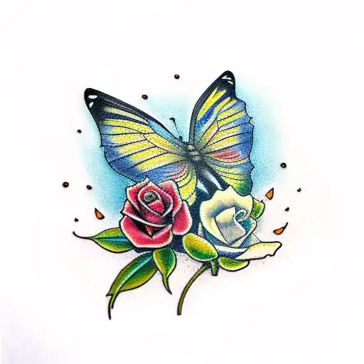 Butterfly Who Wing Is Roses And Sunflowers